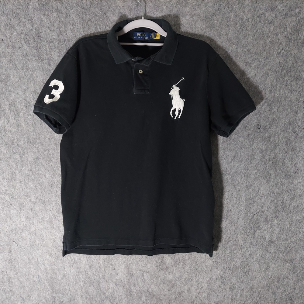 Polo Ralph Lauren Men Cotton Polo Shirt M Black Preppy Big Pony Rugby Slim Fit